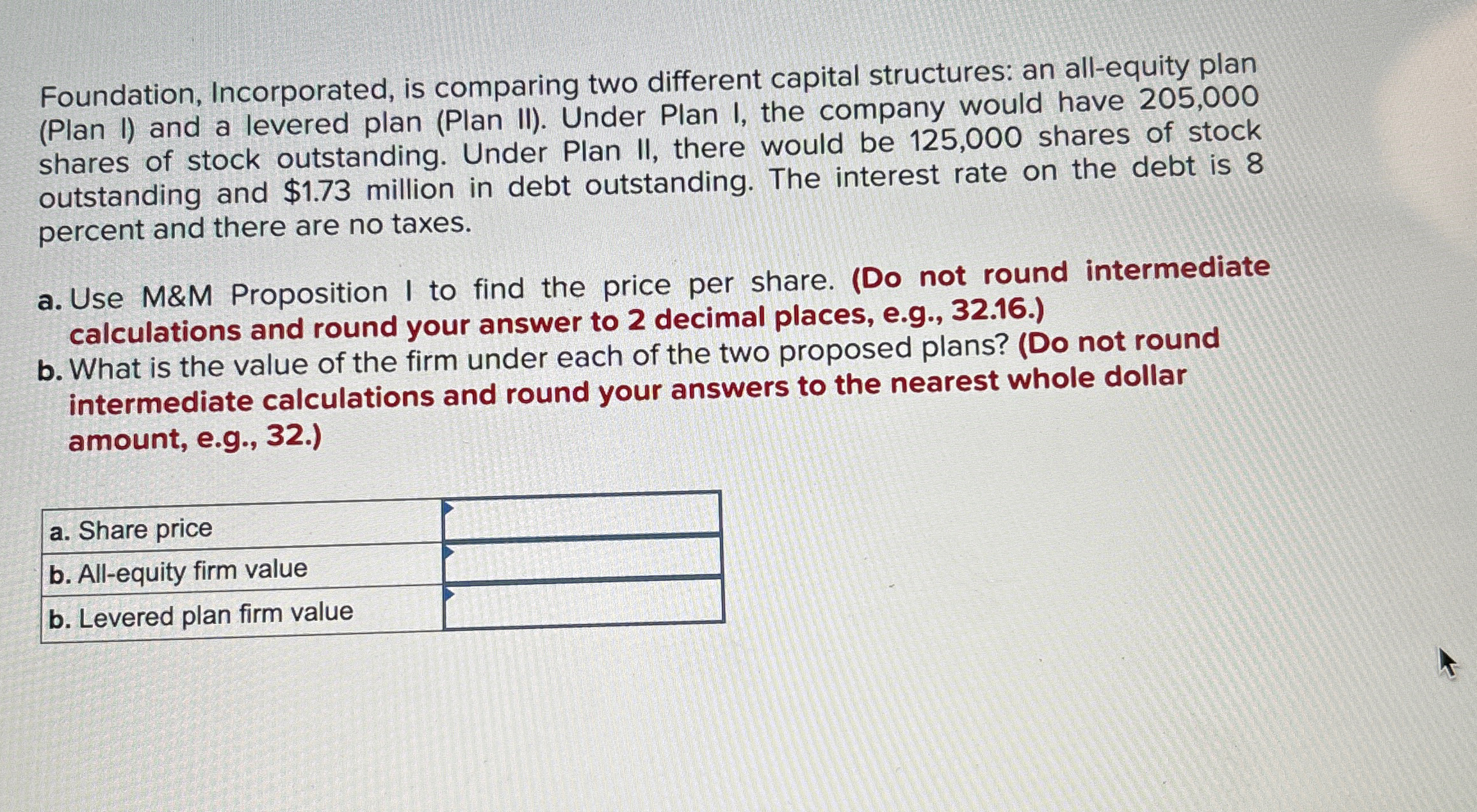 Foundation, Incorporated, is comparing two different capital structures: an all-equity plan (Plan
