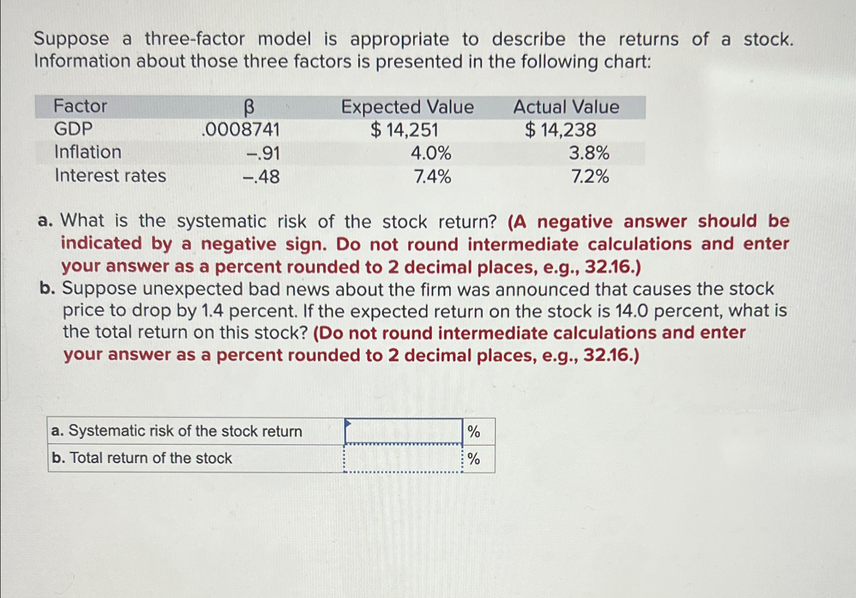 Suppose a three-factor model is appropriate to describe the returns of a