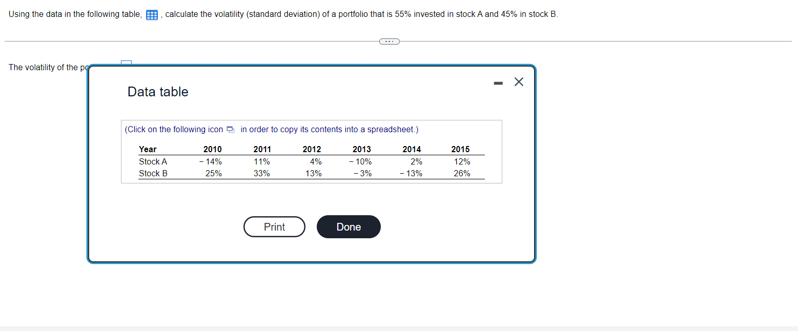 Using the data in the following table, 7 calculate the volatility (standard