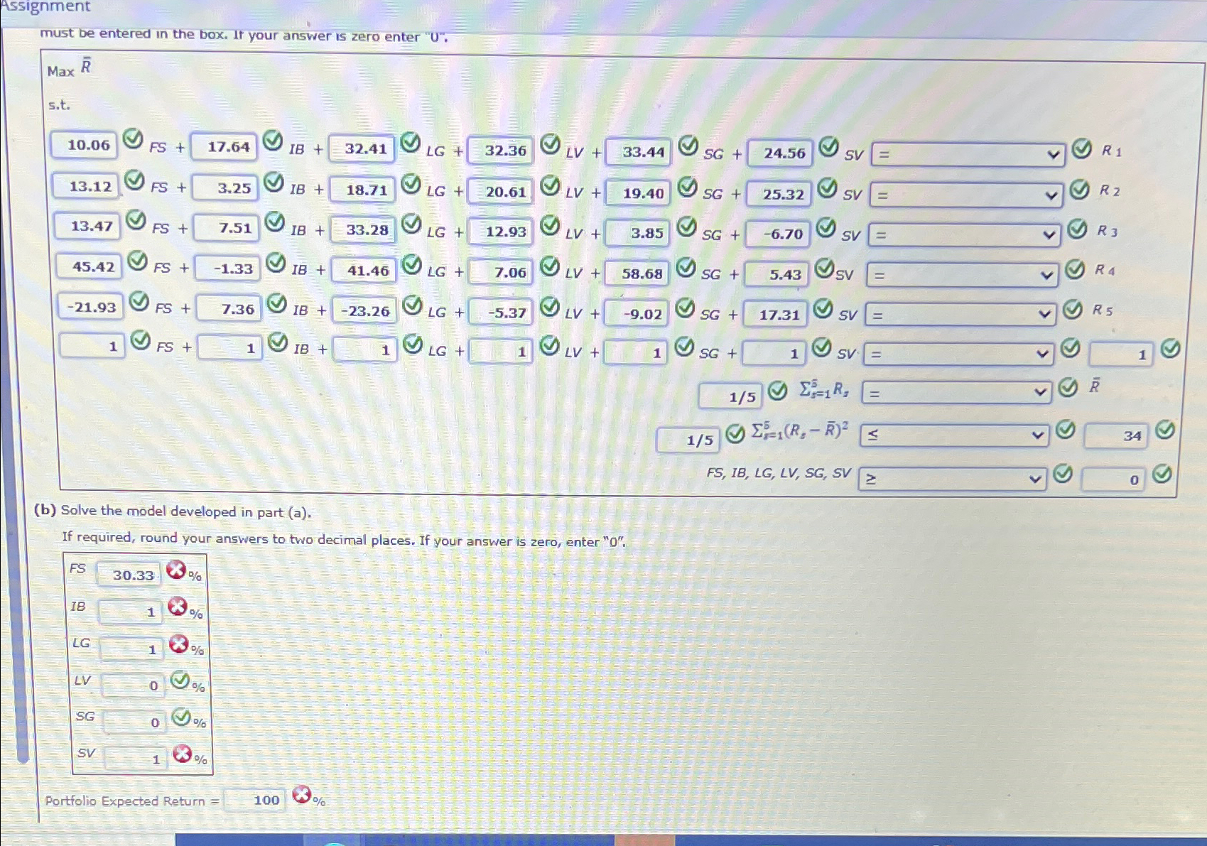 Assignment must be entered in the box. If your answer is zero