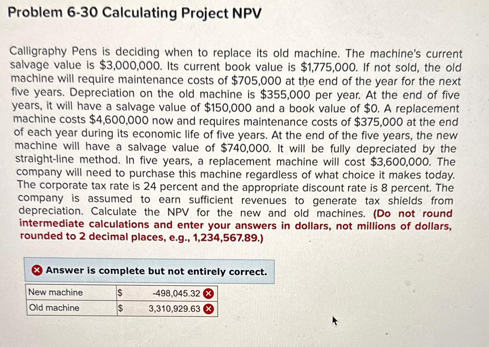 Problem 6-30 Calculating Project NPV Calligraphy Pens is deciding when to replace