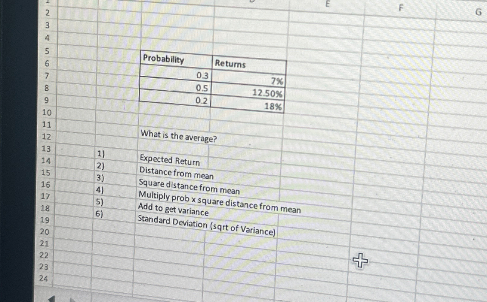 72 3 4 LL F 5 Probability Returns 6 0.3 7% 7
