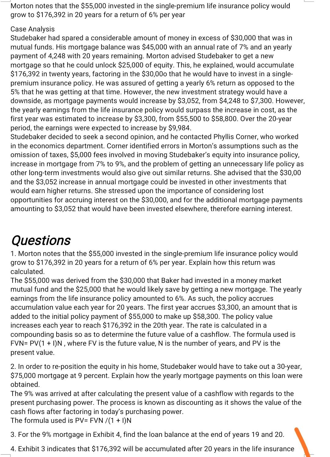 Morton notes that the $55,000 invested in the single-premium life insurance policy