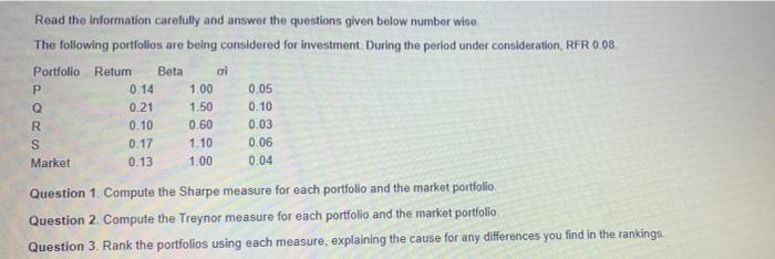 Read the information carefully and answer the questions given below number wise.