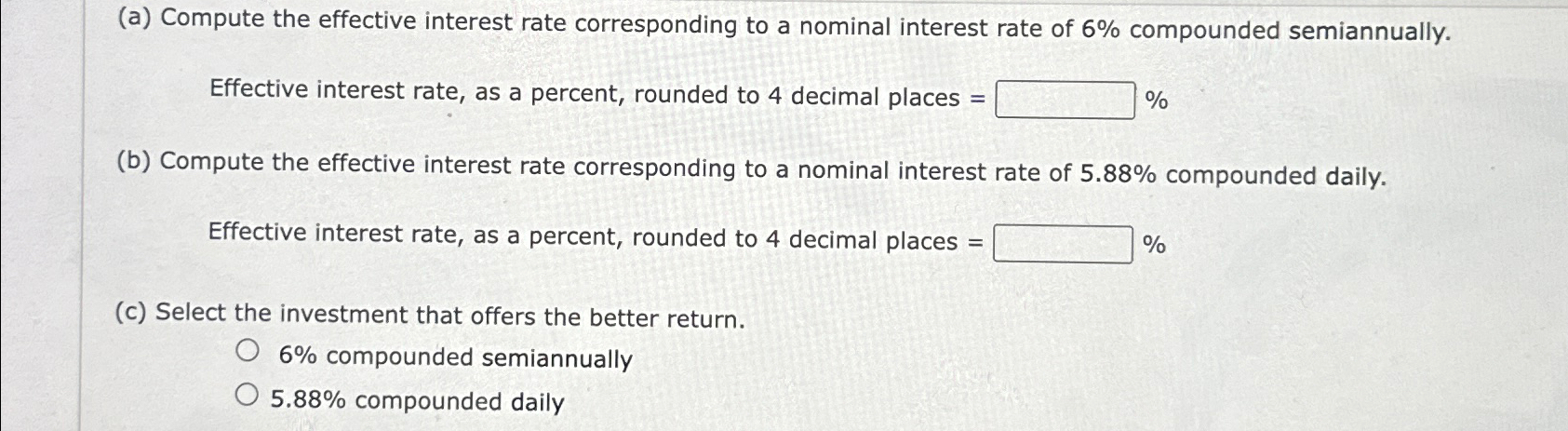 (a) Compute the effective interest rate corresponding to a nominal interest rate