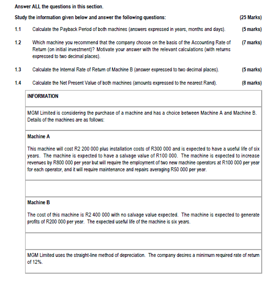 Answer ALL the questions in this section. Study the information given below