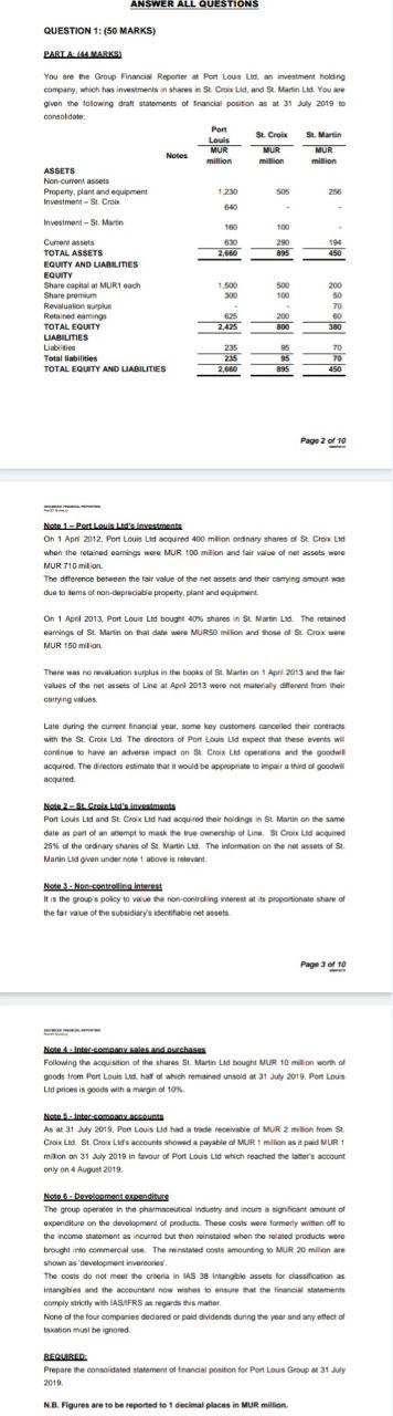 ANSWER ALL QUESTIONS QUESTION 1: (50 MARKS) PART A: (44 MARKS) You