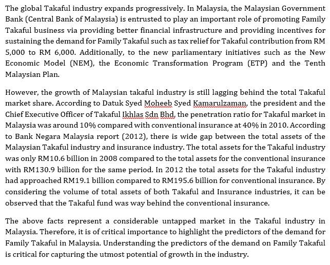 The global Takaful industry expands progressively. In Malaysia, the Malaysian Government Bank