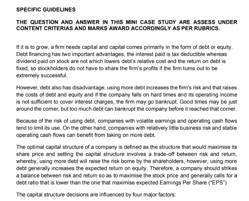 SPECIFIC GUIDELINES THE QUESTION AND ANSWER IN THIS MINI CASE STUDY ARE