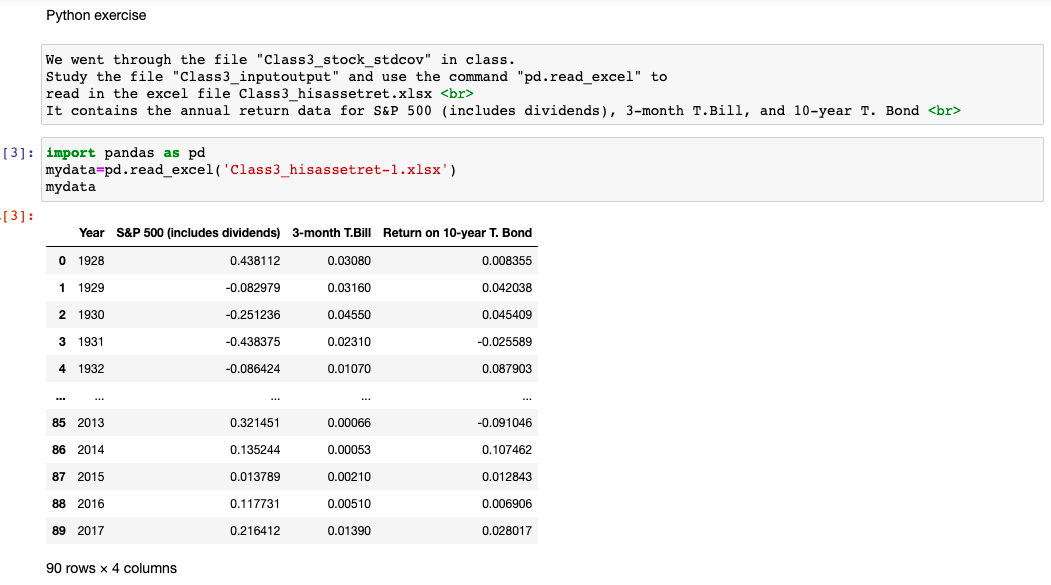 Python exercise We went through the file "Class 3_stock_stdcov" in class. Study