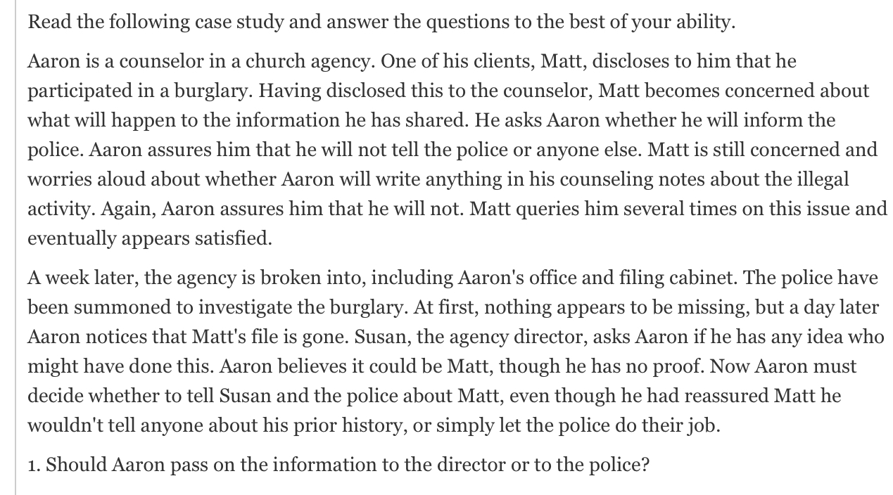 Read the following case study and answer the questions to the best