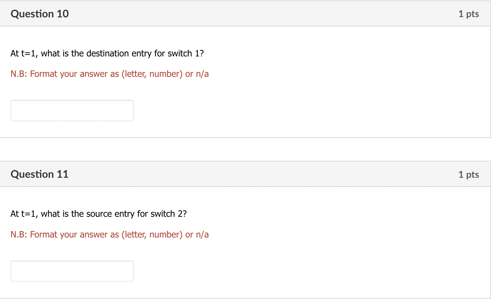 computers connected by two self-learning Ethernet switches. At t=0 the switch table