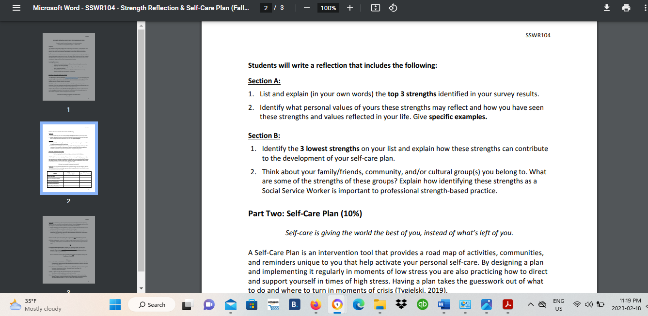 III Microsoft Word - SSWR104 - Strength Reflection & Self-Care Plan (Fall...