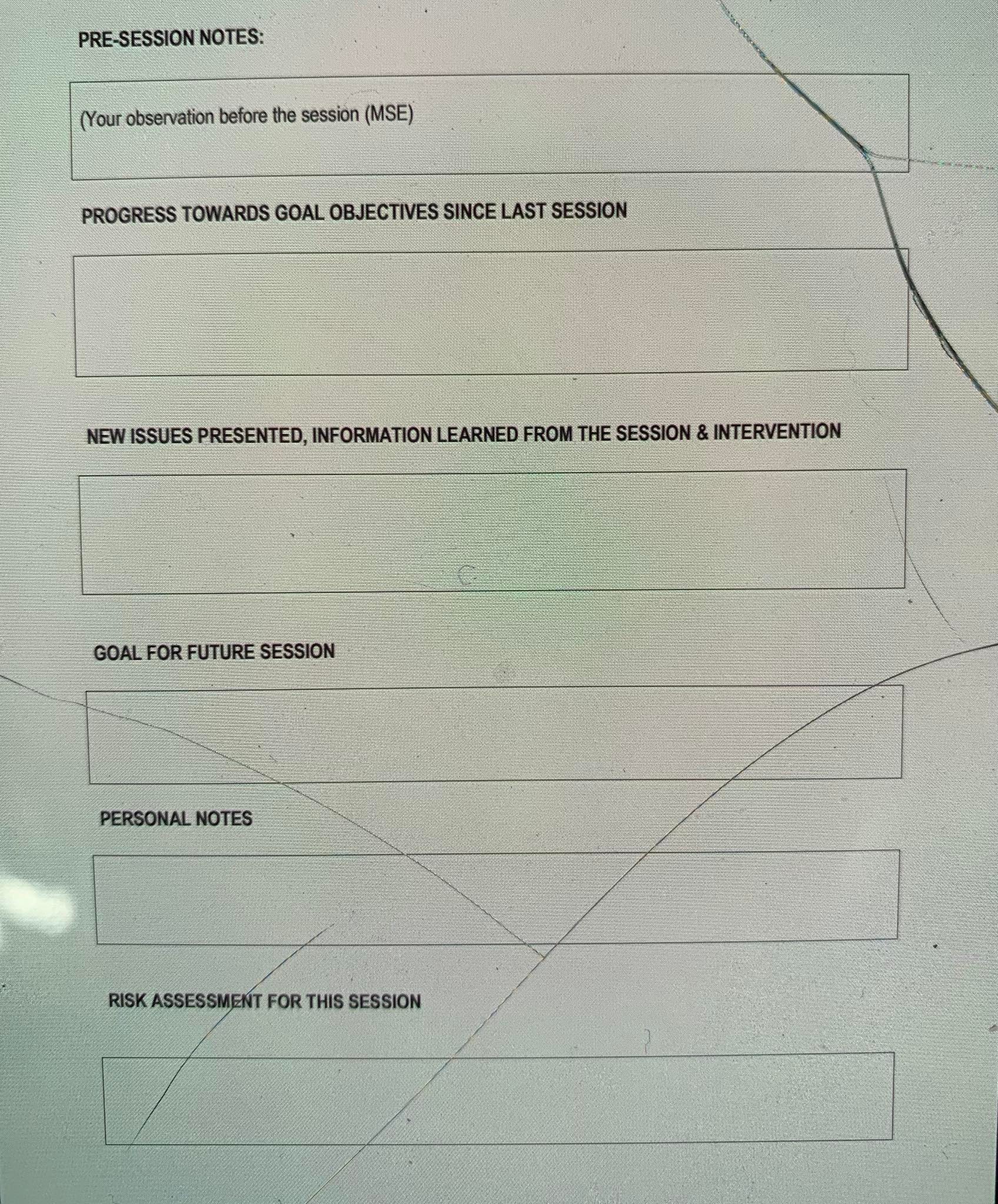 PRE-SESSION NOTES: (Your observation before the session (MSE) PROGRESS TOWARDS GOAL OBJECTIVES