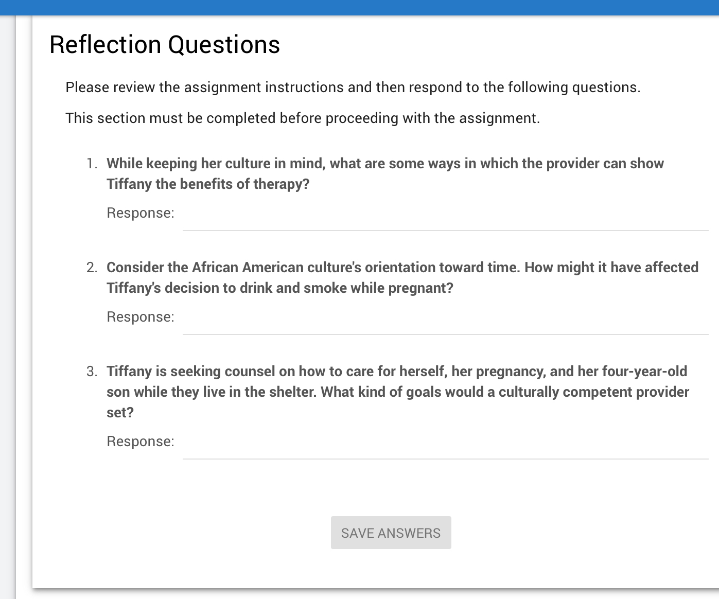 Reflection Questions Please review the assignment instructions and then respond to the