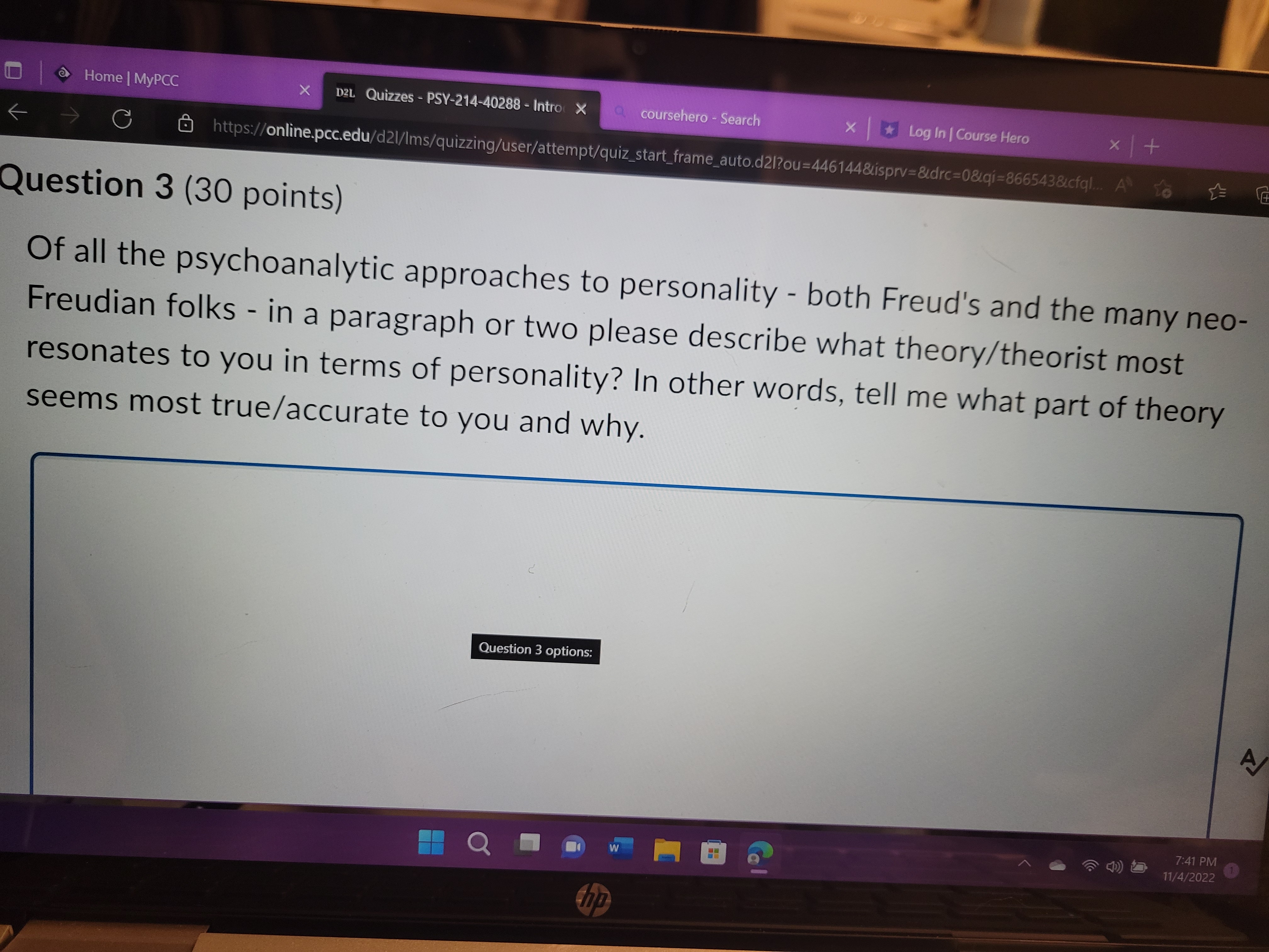 | 0 Home | MyPCC D2L Quizzes - PSY-214-40288 - Intro X
