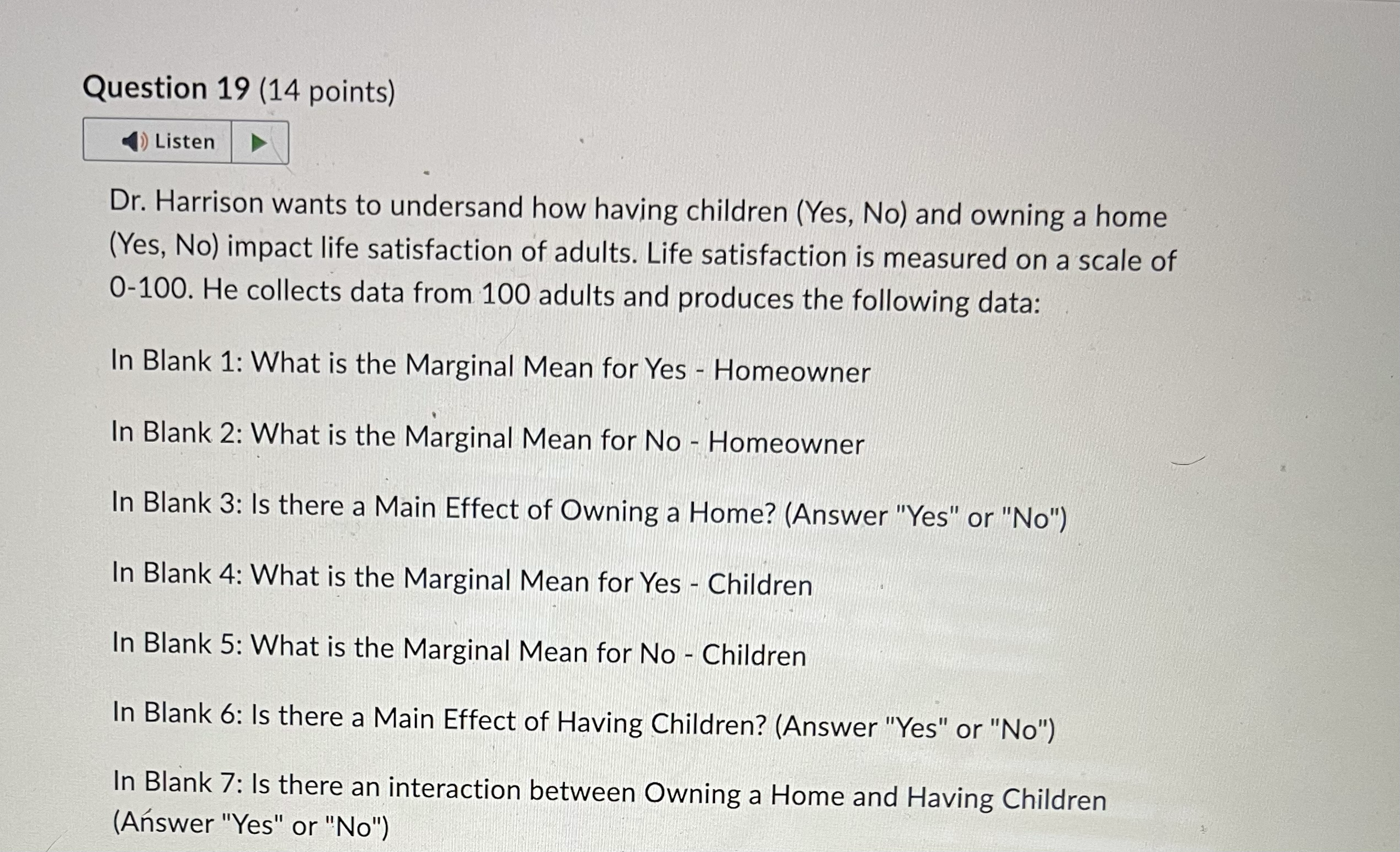 Having Children on Life Satisfaction? A 90 Yes Children 40 No Home
