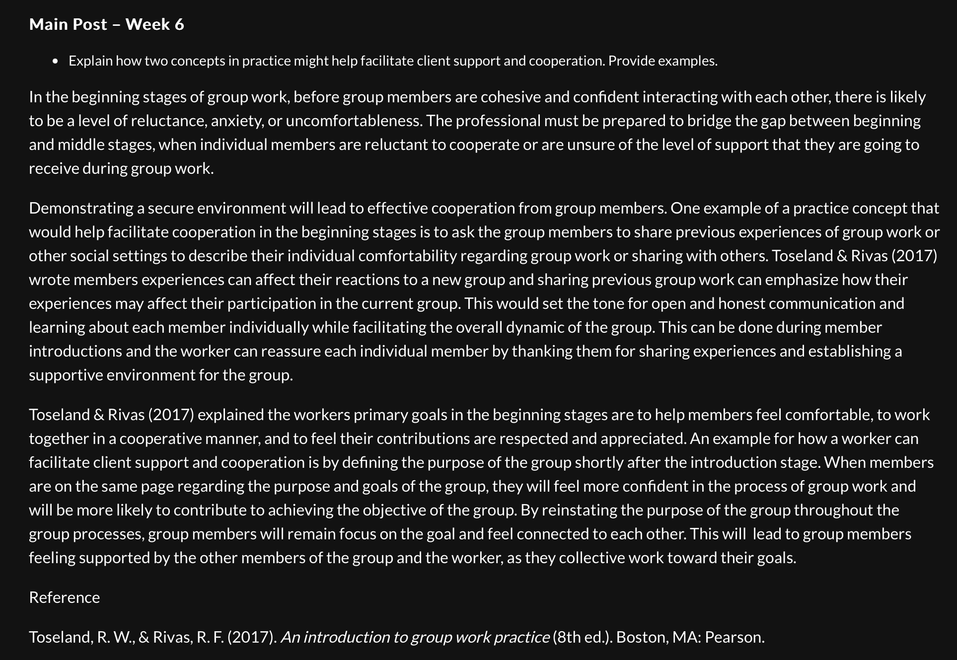 Main Post - Week 6 Explain how two concepts in practice might