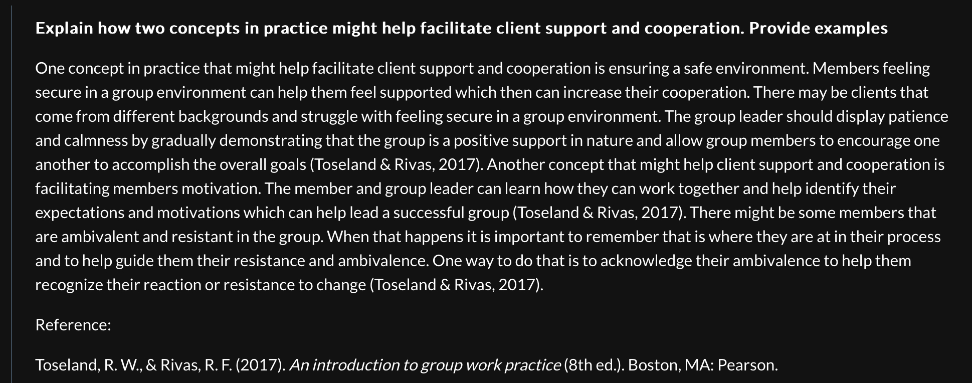 help facilitate client support and cooperation. Provide examples. In the beginning stages