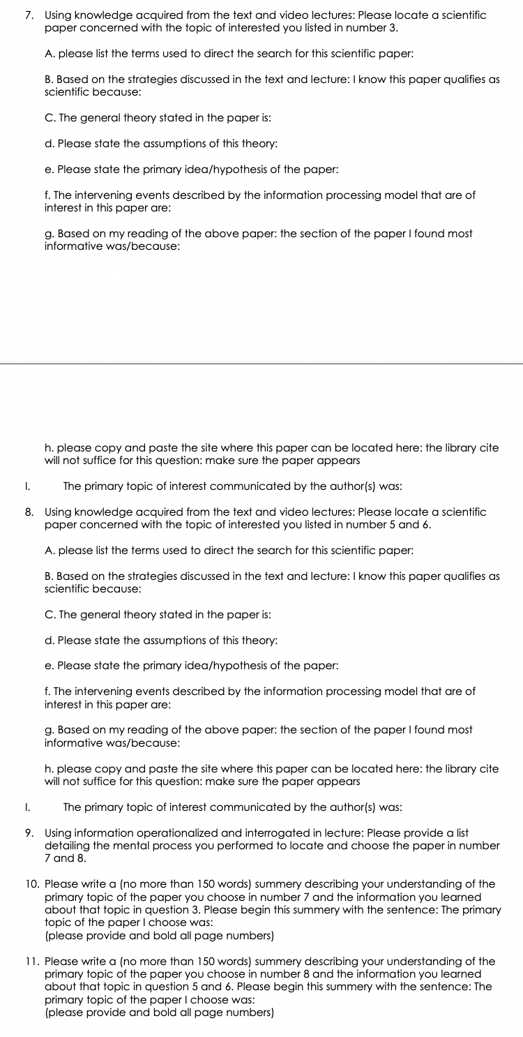 7. Using knowledge acquired from the text and video lectures: Please locate