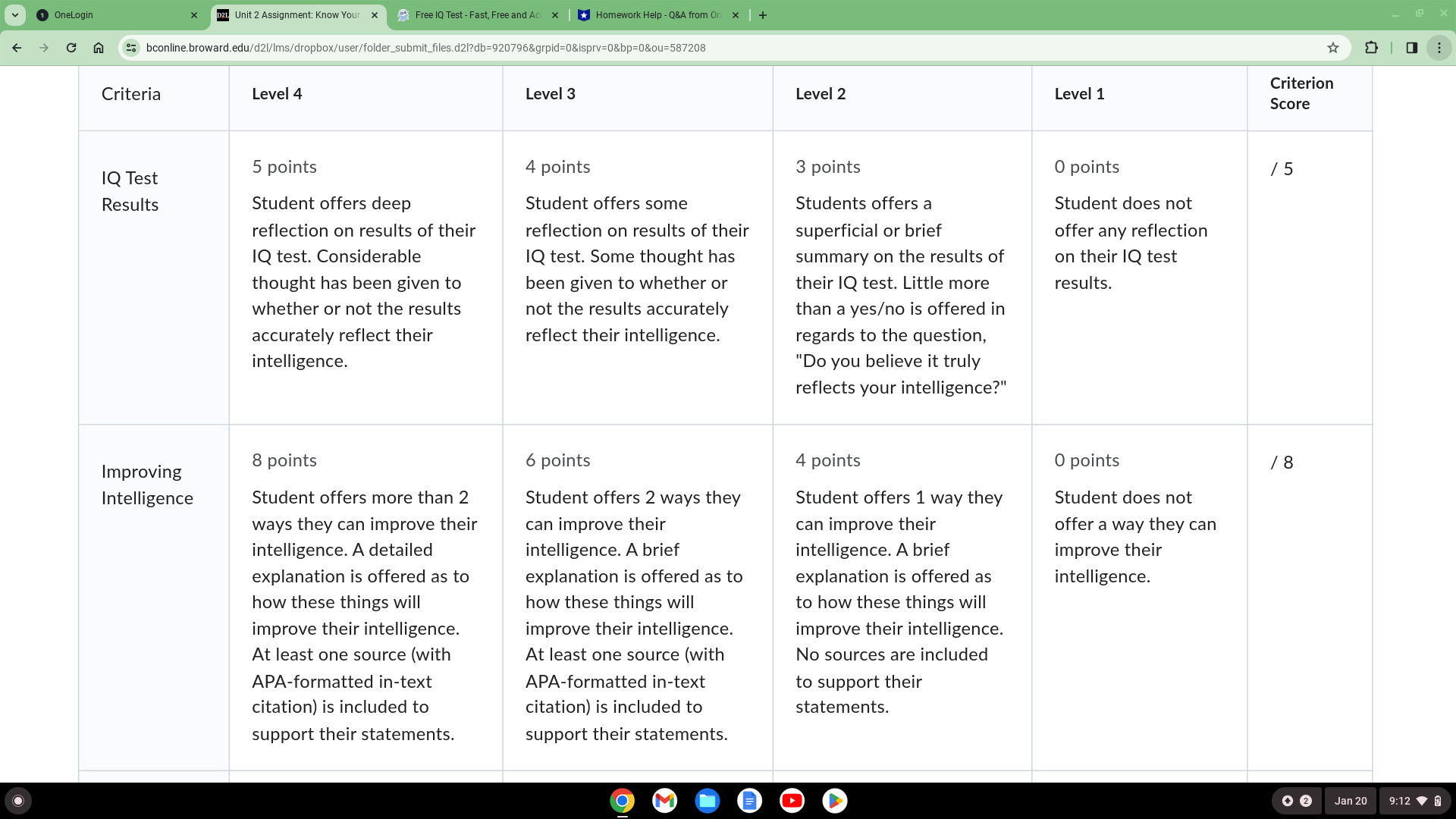 OneLogin D2L Unit 2 Assignment: Know Your x Free IQ Test -