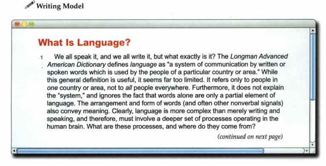 Writing Model What Is Language? 1 We all speak it, and we