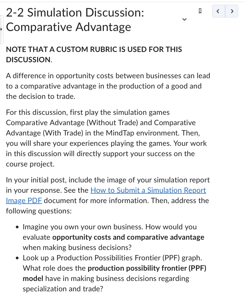 2-2 Simulation Discussion: Comparative Advantage NOTE THAT A CUSTOM RUBRIC IS USED