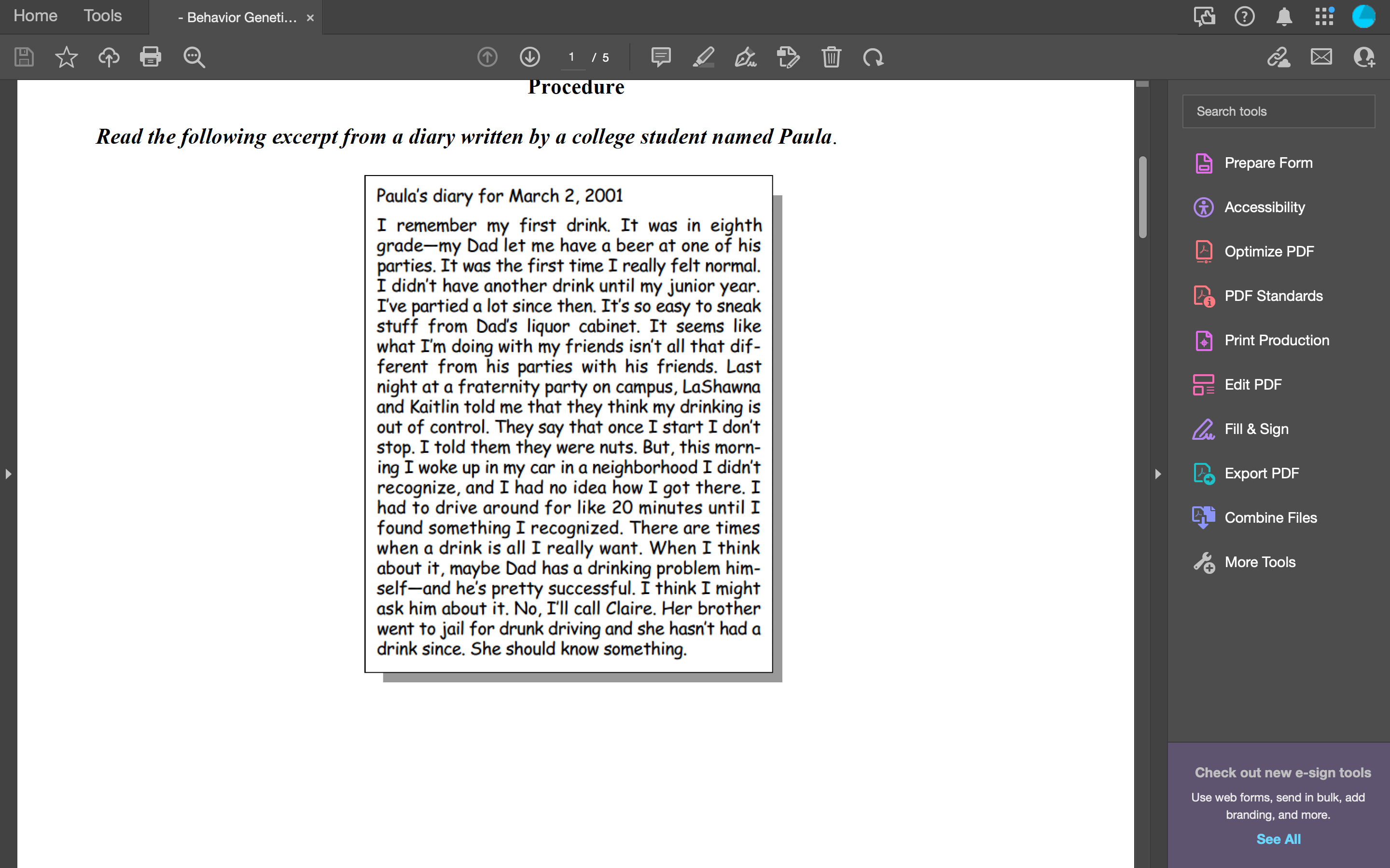 Home Tools - Behavior Geneti... x 1 / 5 Procedure 2 Read