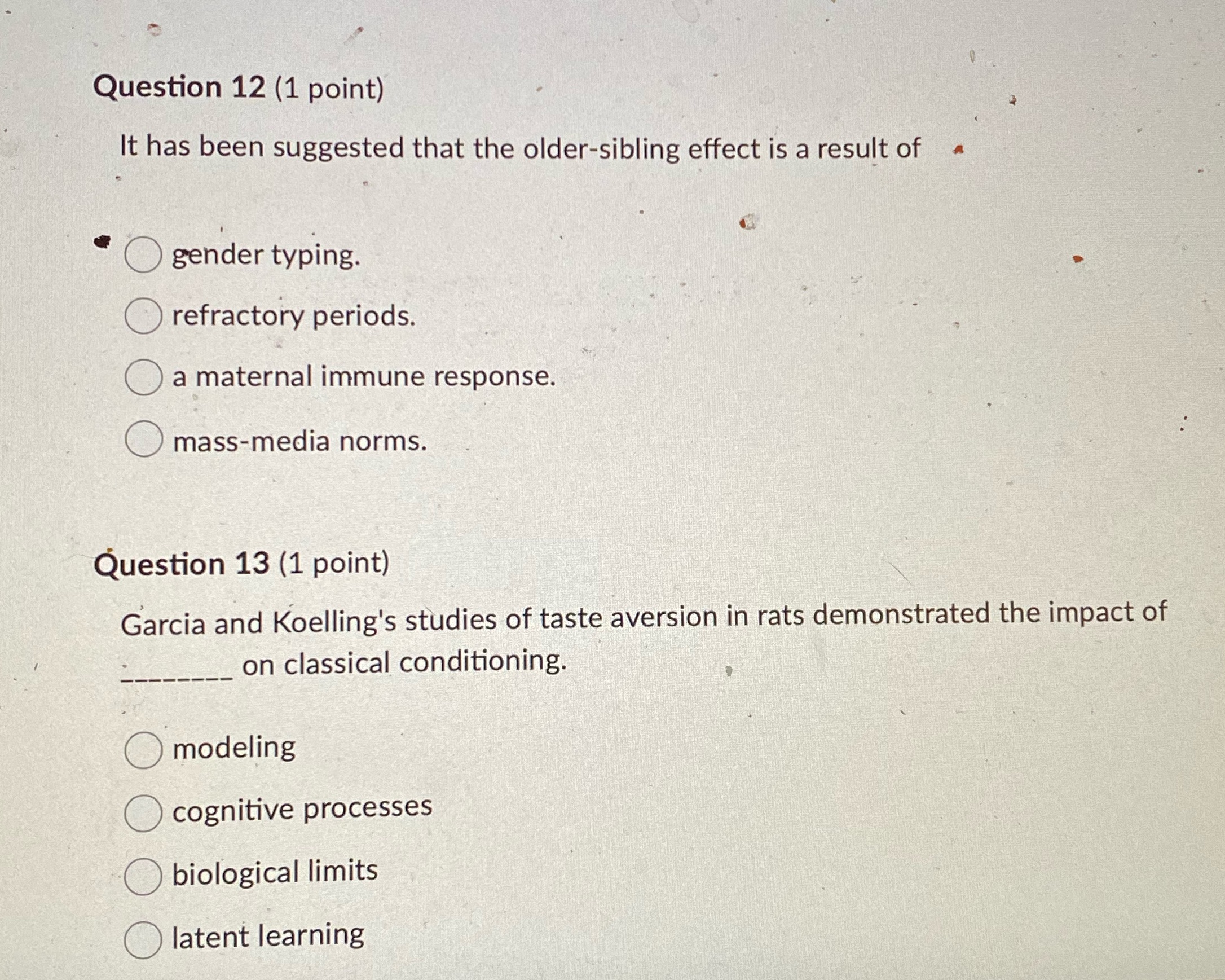 Question 12 (1 point) It has been suggested that the older-sibling effect