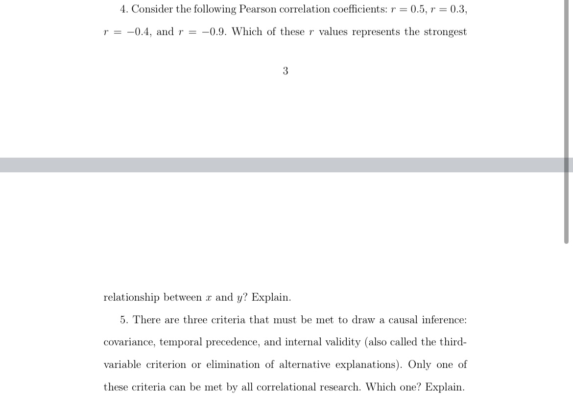4. Consider the following Pearson correlation coefficients: r = 0.5, r =