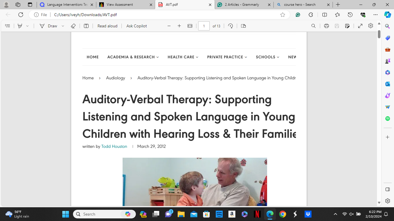 II! Language Intervention: Te View Assessment PDE AVT.pdf 2 Articles - Grammarly