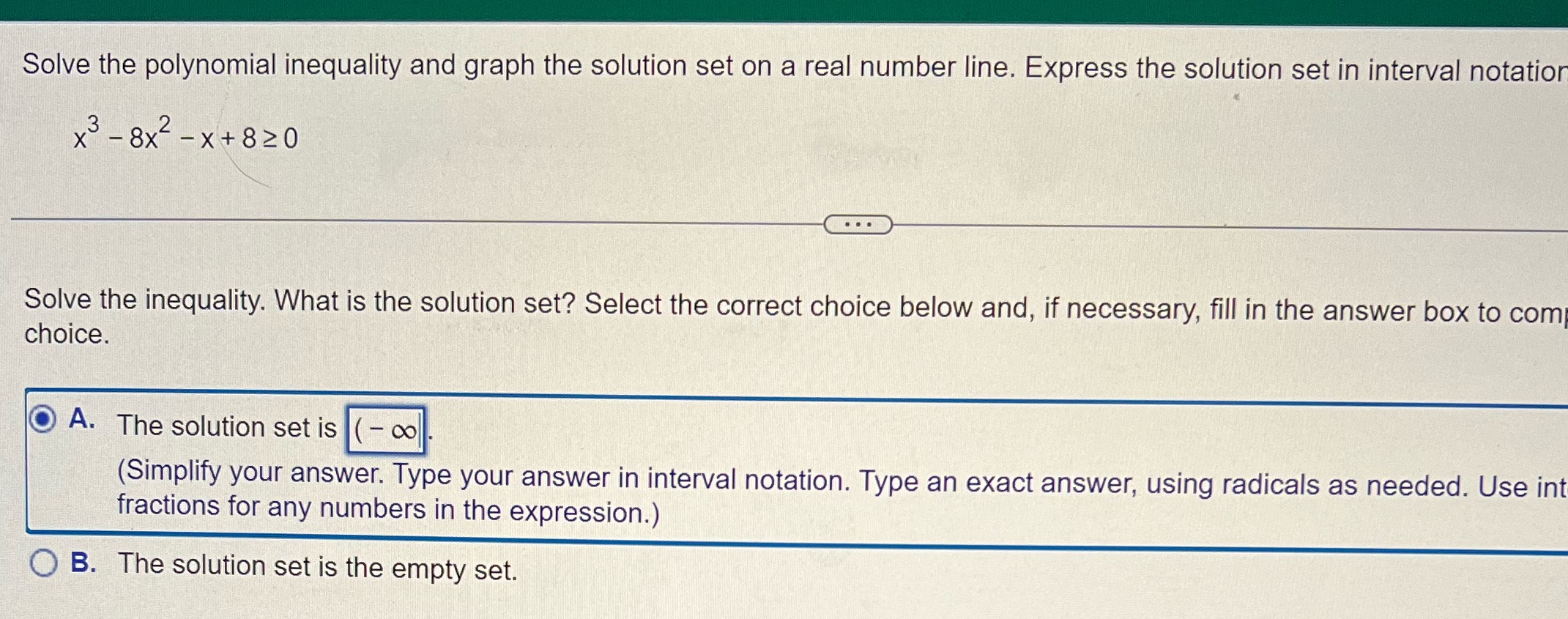 Solve the polynomial inequality and graph the solution set on a real