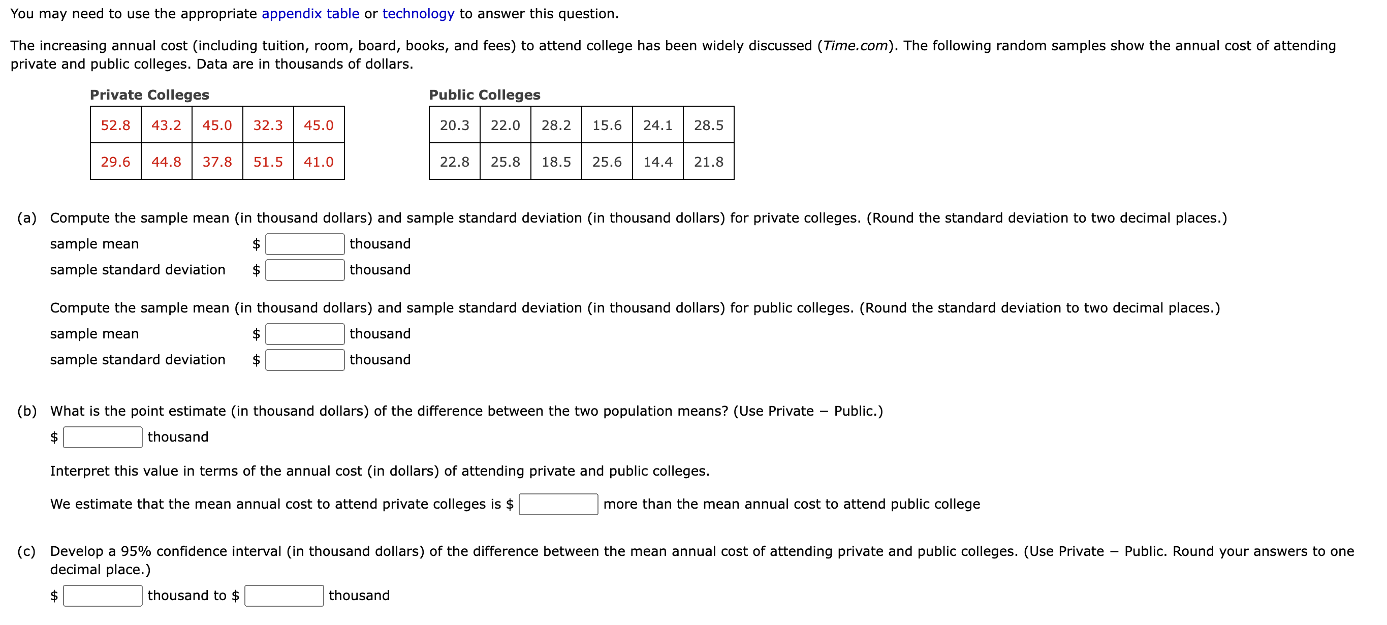 You may need to use the appropriate appendix table or technology to