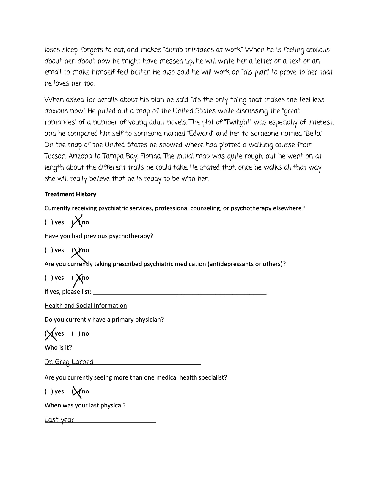 Irving Marital Status: Single Age: 19 Summary: Current Complaint First Staniel Occupation: