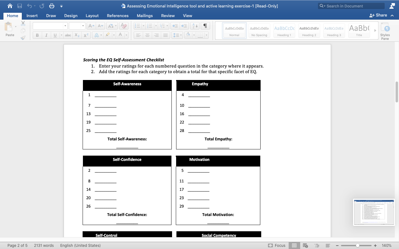 A Mailings Review View Assessing Emotional Intelligence Qu Search in Document ++