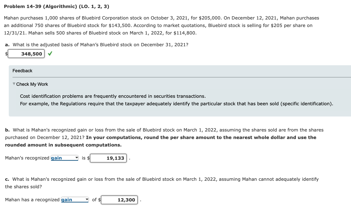 Problem 14-39 (Algorithmic) (LO. 1, 2, 3) Mahan purchases 1,000 shares of