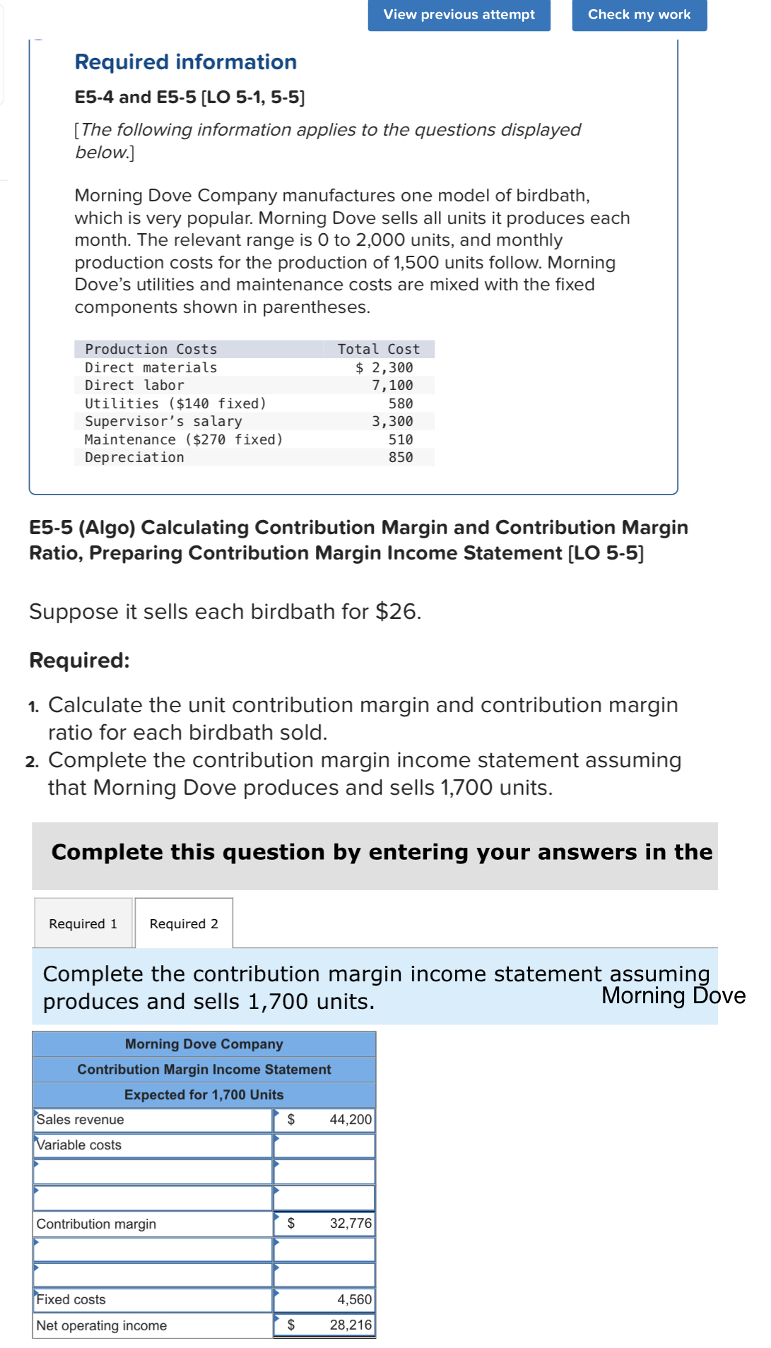 View previous attempt Check my work Required information E5-4 and E5-5 [LO