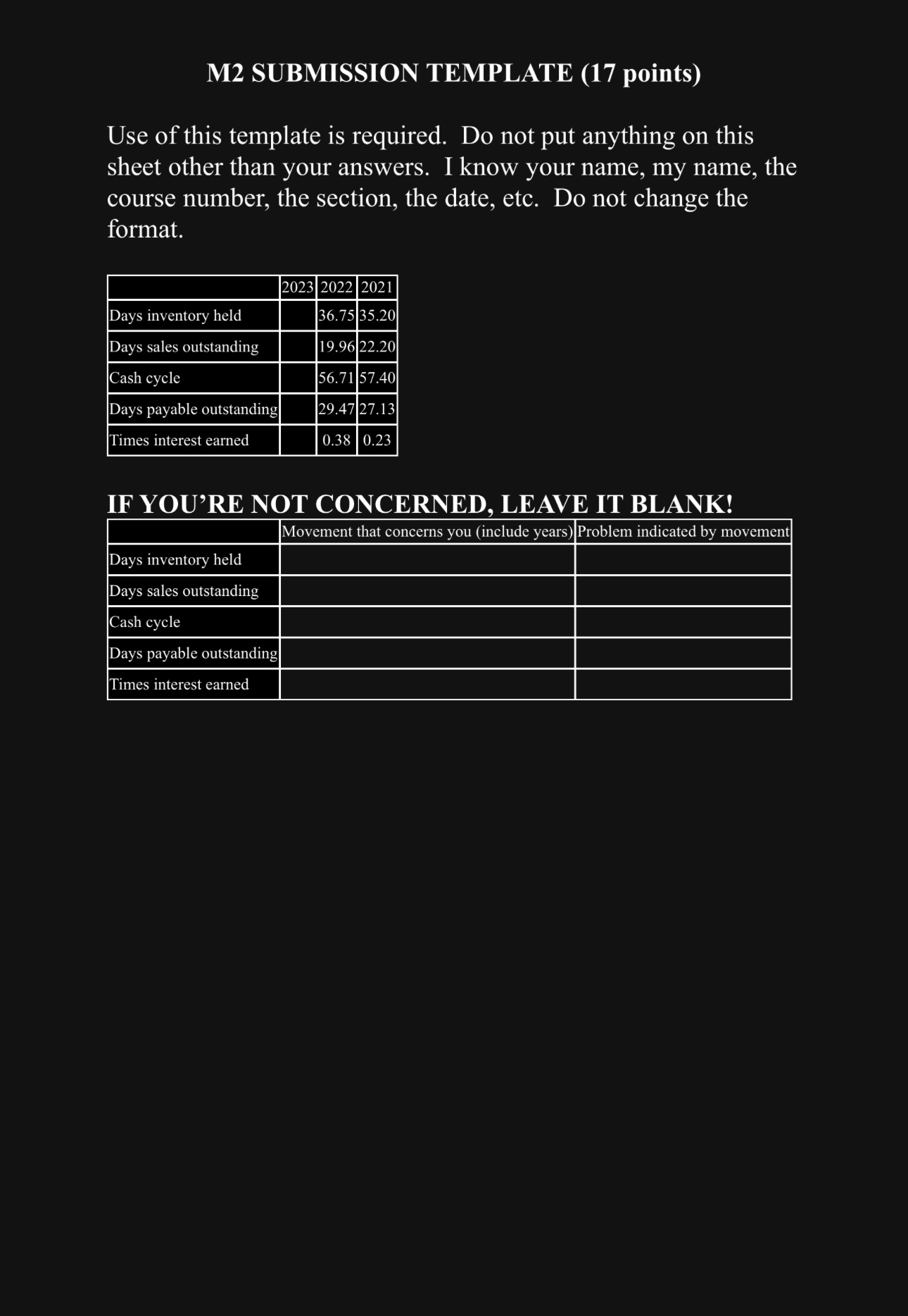 the ratios from M2. Type your answers in boxes on the M2