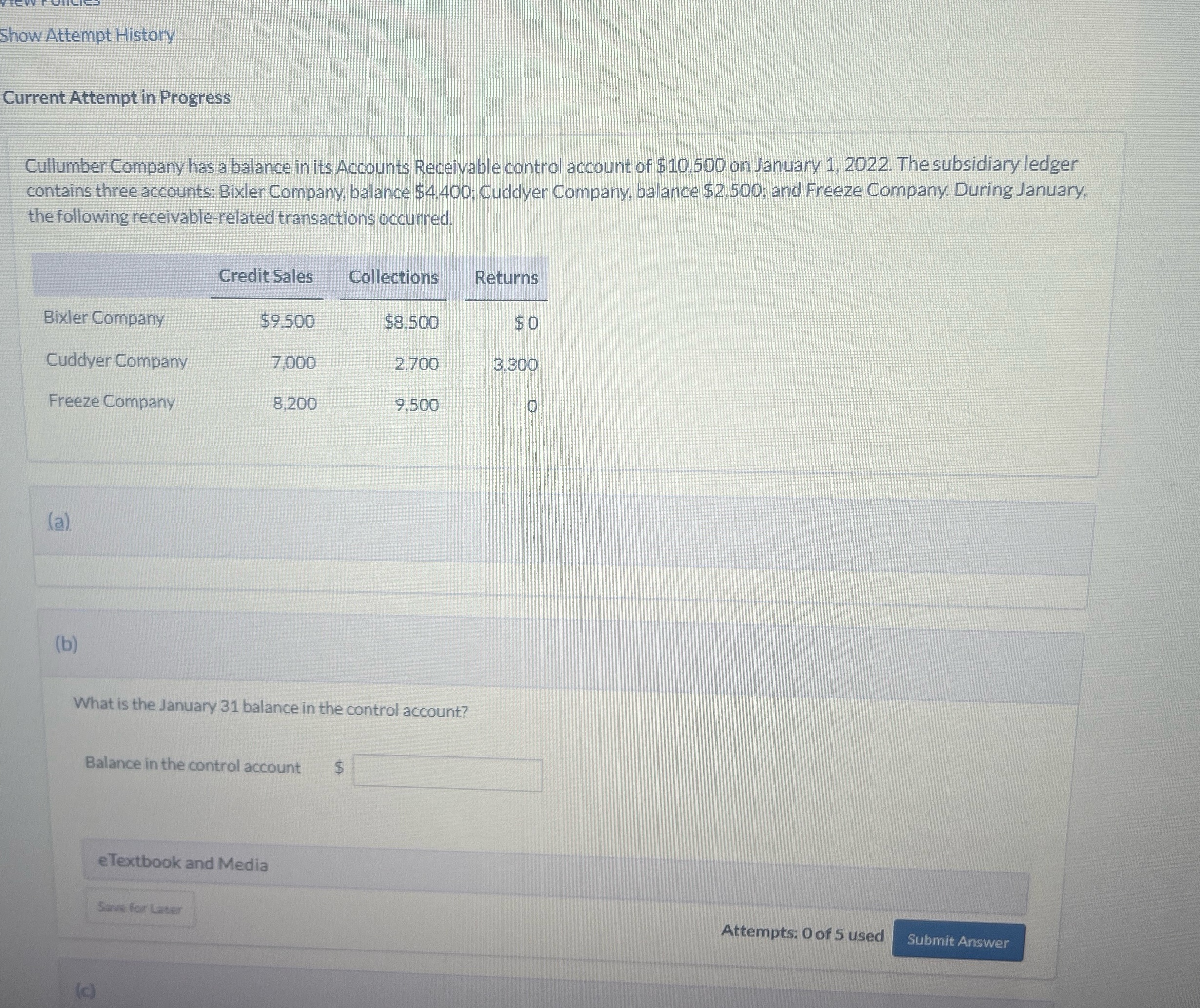 Show Attempt History Current Attempt in Progress Cullumber Company has a balance