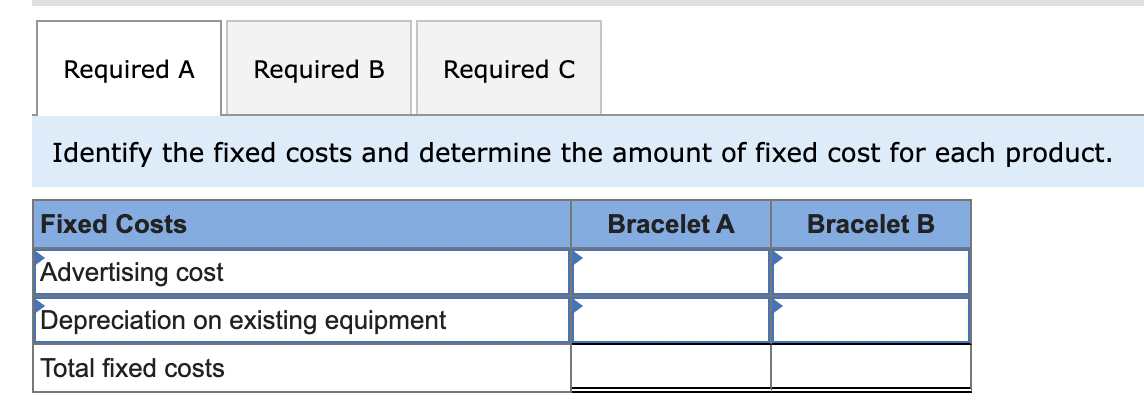 Bracelet A Bracelet B Total variable costs per unit $ 0 $