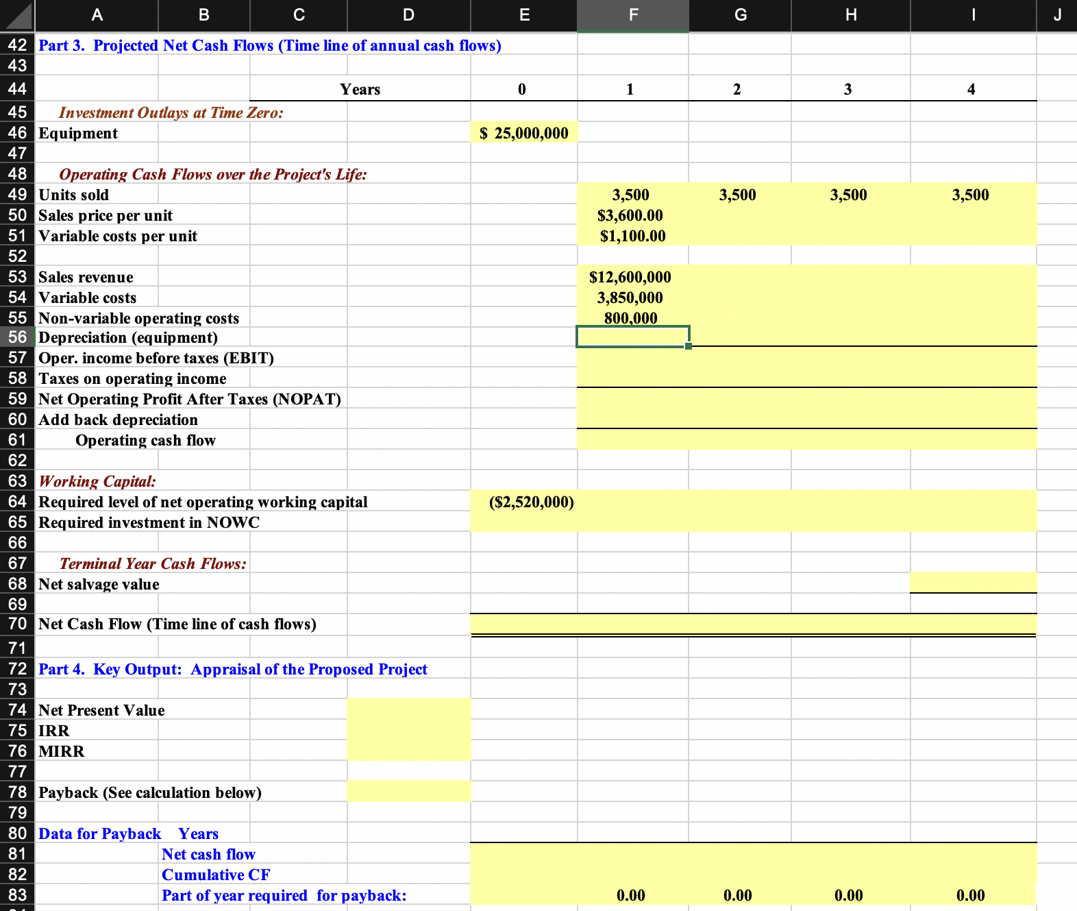 A B 0 D 42 Part 3. Projected Net Cash Flows (Time