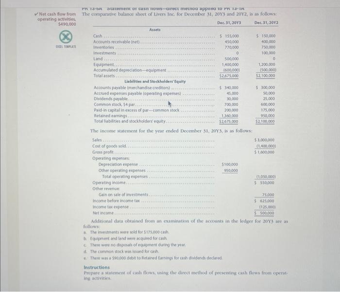 PR 13-DA Statement or cash nows-direct method applied to in 13-1A Net