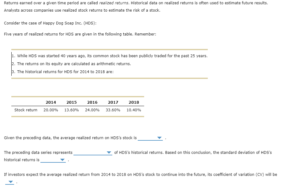 Returns earned over a given time period are called realized returns. Historical