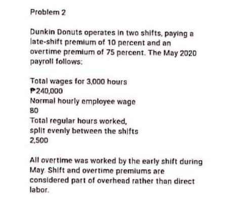 Problem 2 Dunkin Donuts operates in two shifts, paying a late-shift premium