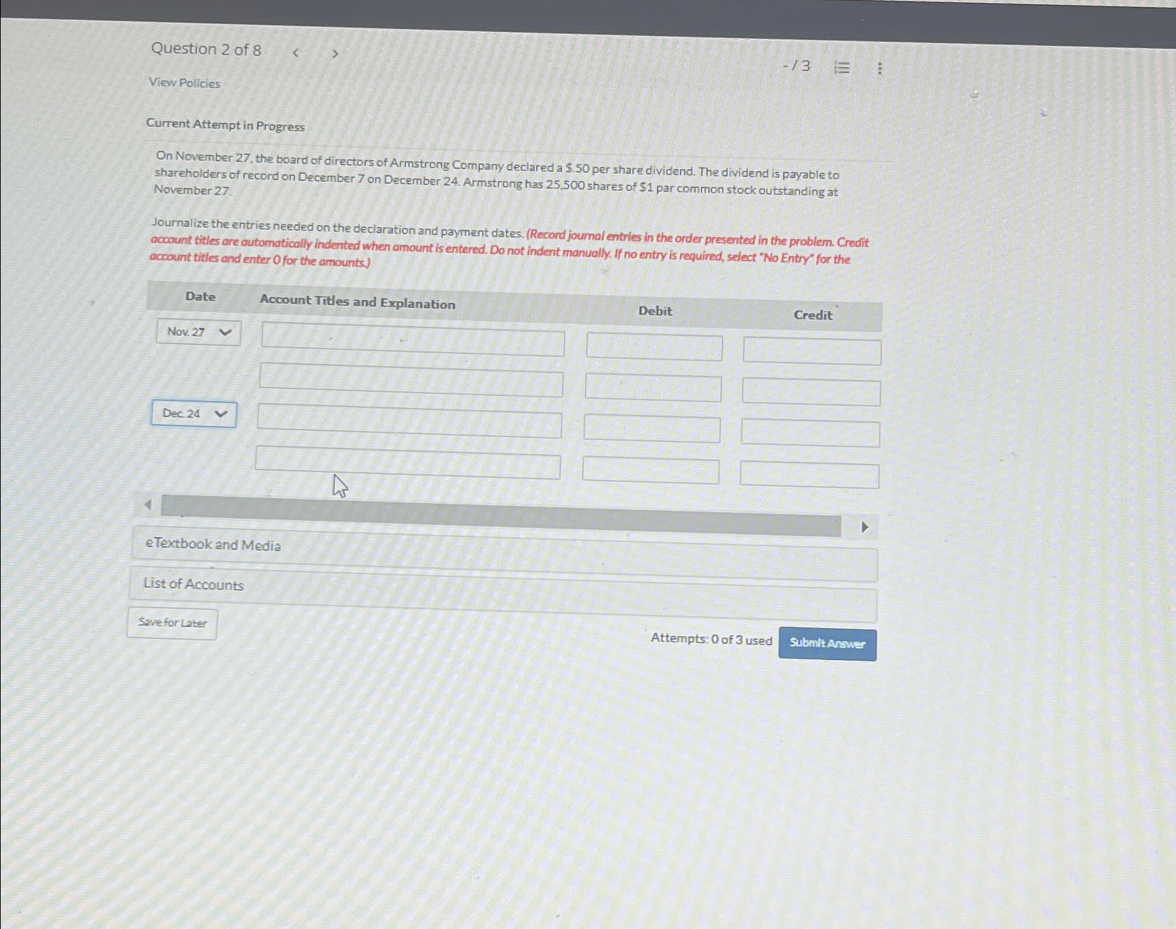 Question 2 of 8 < > View Policies -13 E : Current