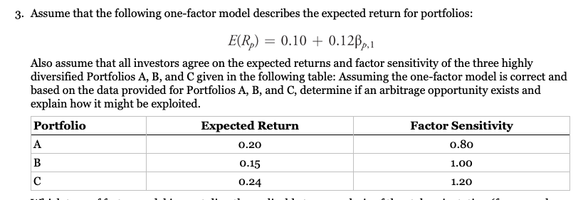3. Assume that the following one-factor model describes the expected return for