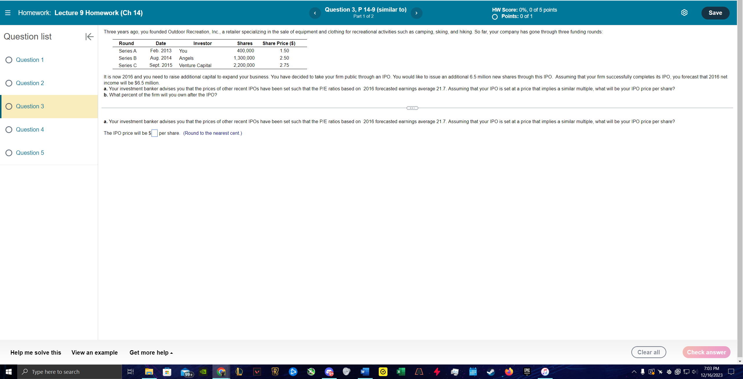 = Homework: Lecture 9 Homework (Ch 14) Question list Question 1 Question