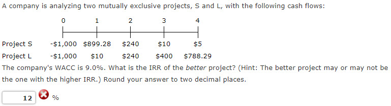 A company is analyzing two mutually exclusive projects, S and L, with