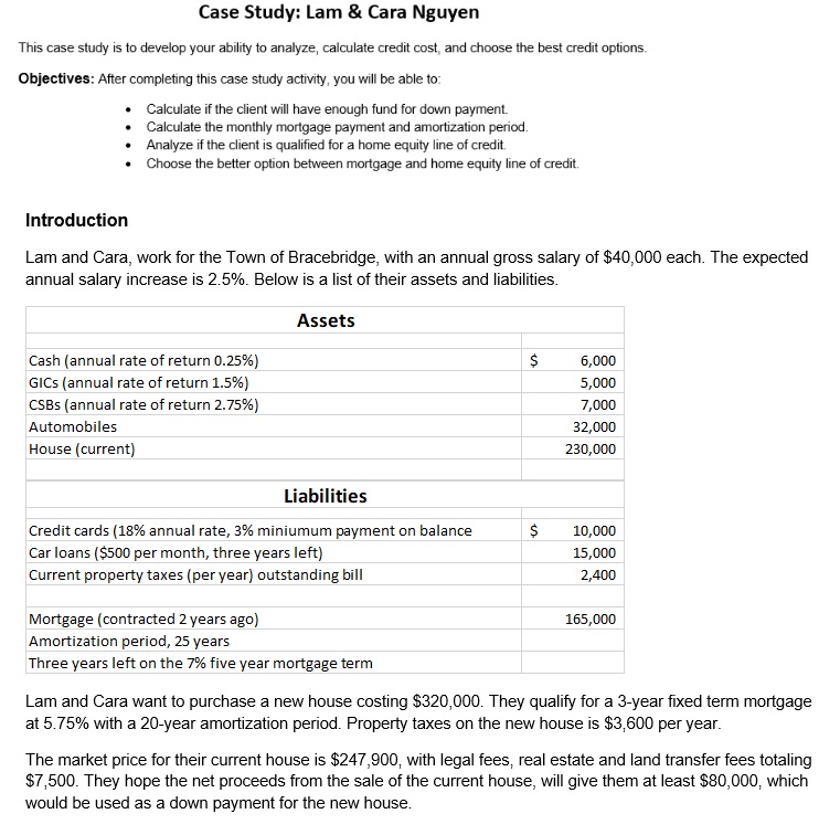 Case Study: Lam & Cara Nguyen This case study is to develop