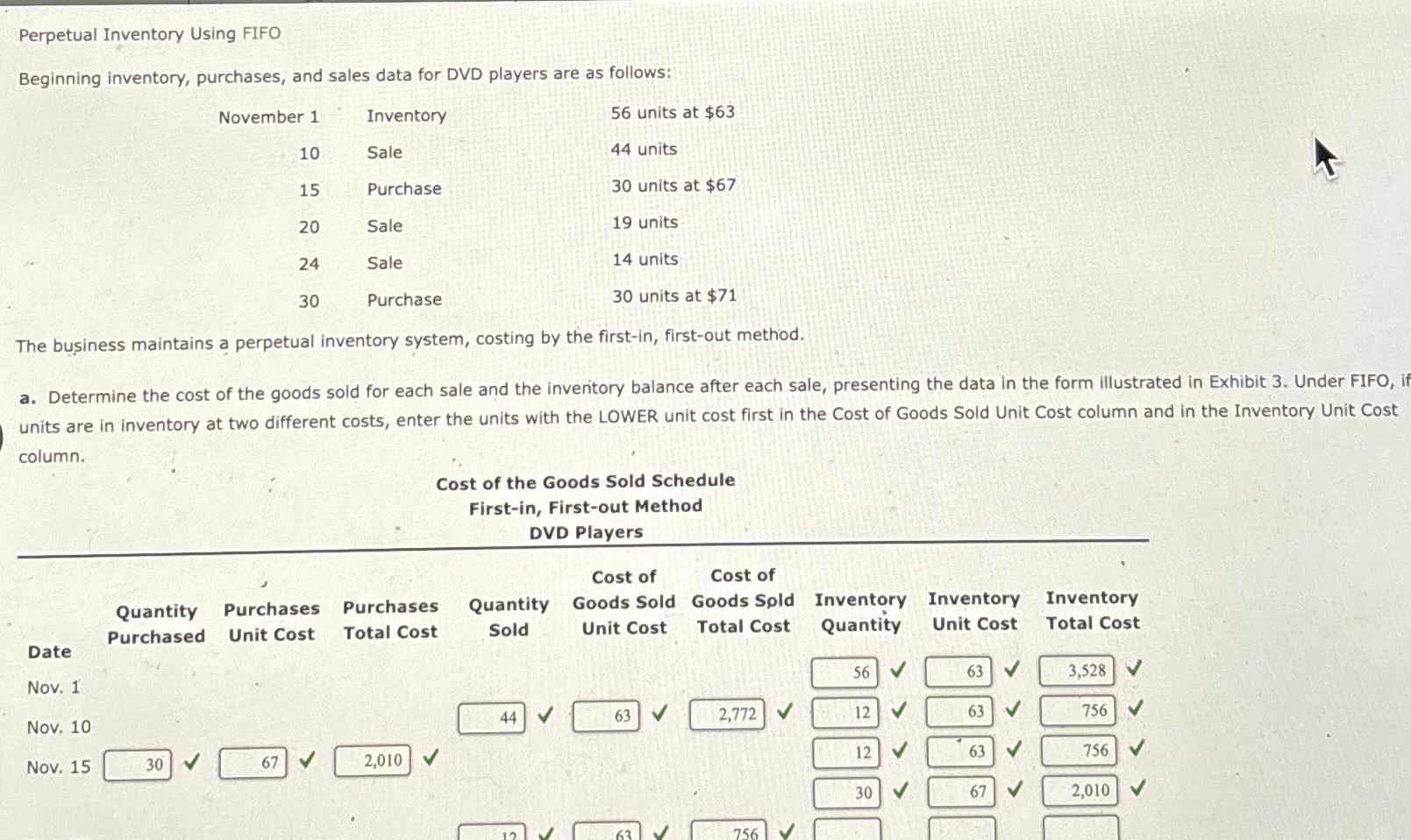 Perpetual Inventory Using FIFO Beginning inventory, purchases, and sales data for DVD
